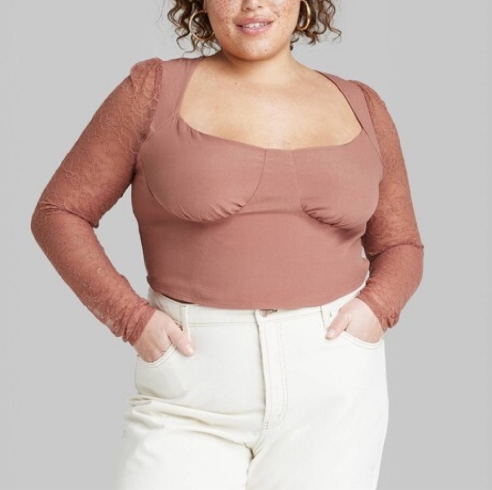 NWT Wild Fable Women' Long Sleeve Lace Bustier Top in Mauve  XXL